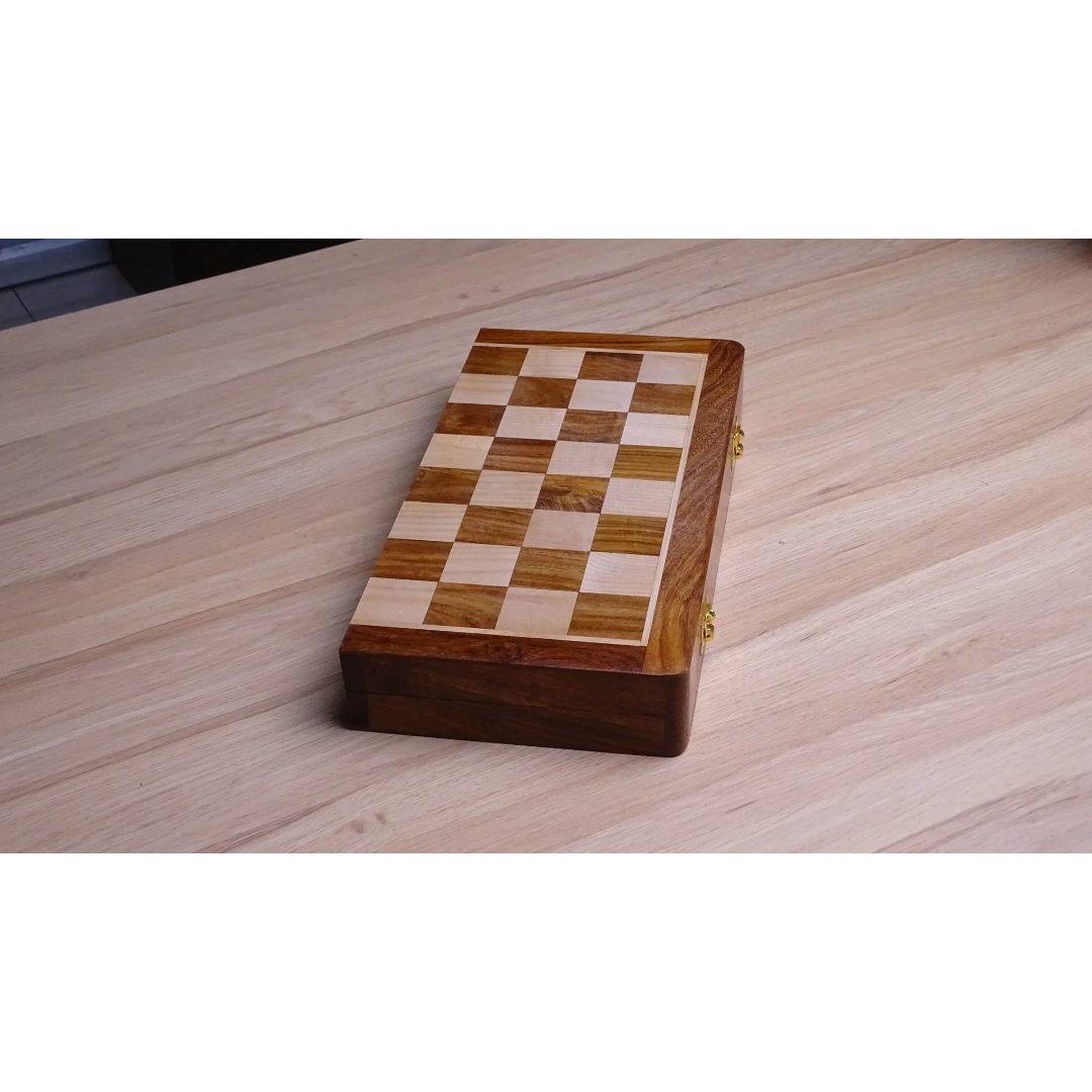 Sheesham & Maple Wood Magnetic Chess Set - 14-Inch Folding Travel Board | Chessetup Store – The ideal wooden chess set for professional and casual play.
