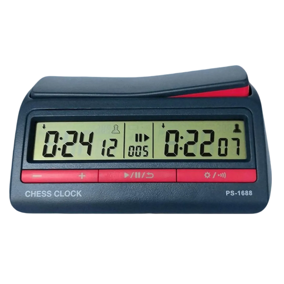 Professional Digital Chess Timer | Chessetup Store – A tournament-approved chess clock designed for competitive play, featuring adjustable countdown and delay settings.