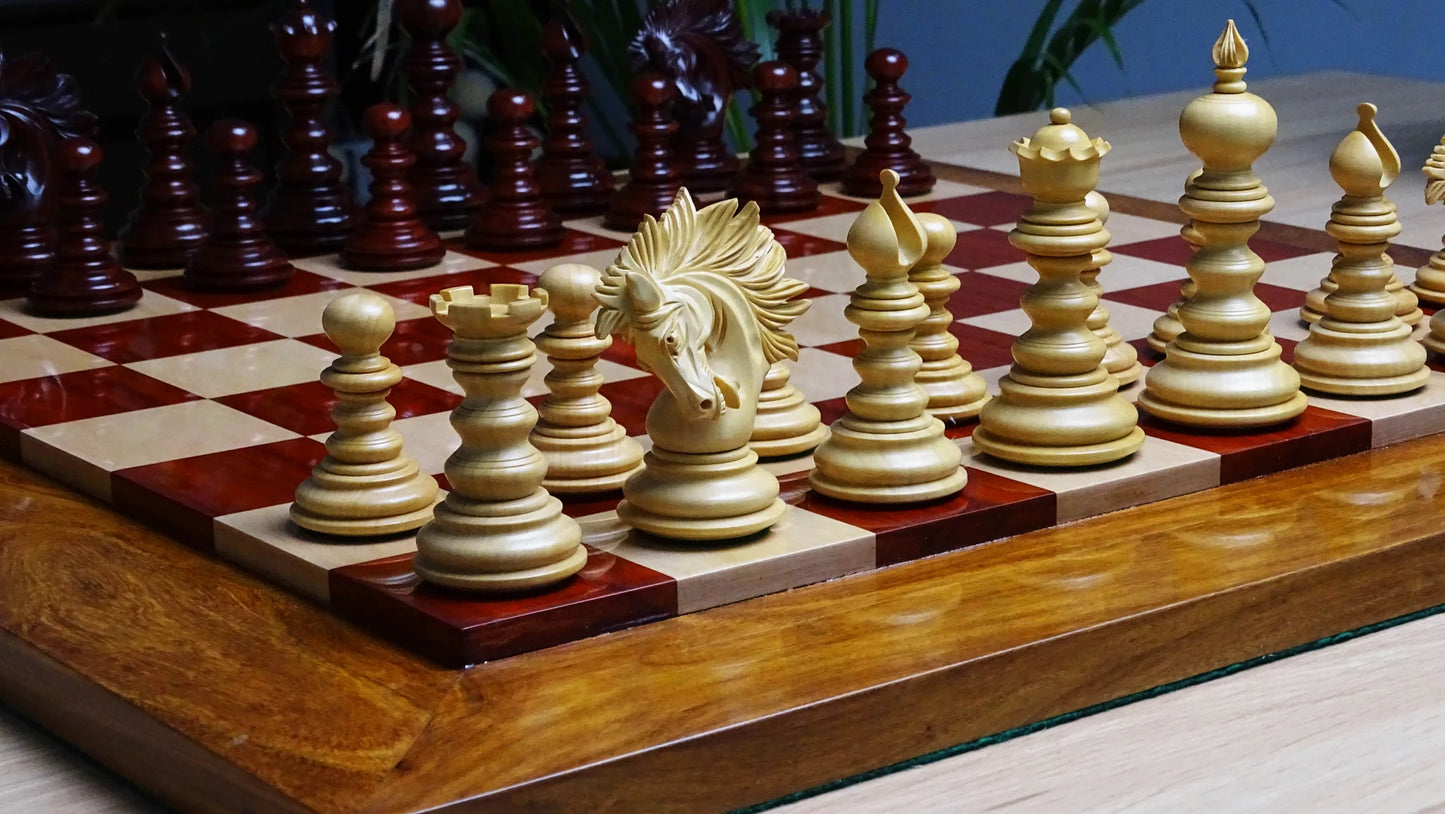 The Zeus Series 4.2-inch King Luxury Chess Pieces in Padauk Wood, Extra Queens, Heavy Triple Weighted Chessmen - Chessetup Store