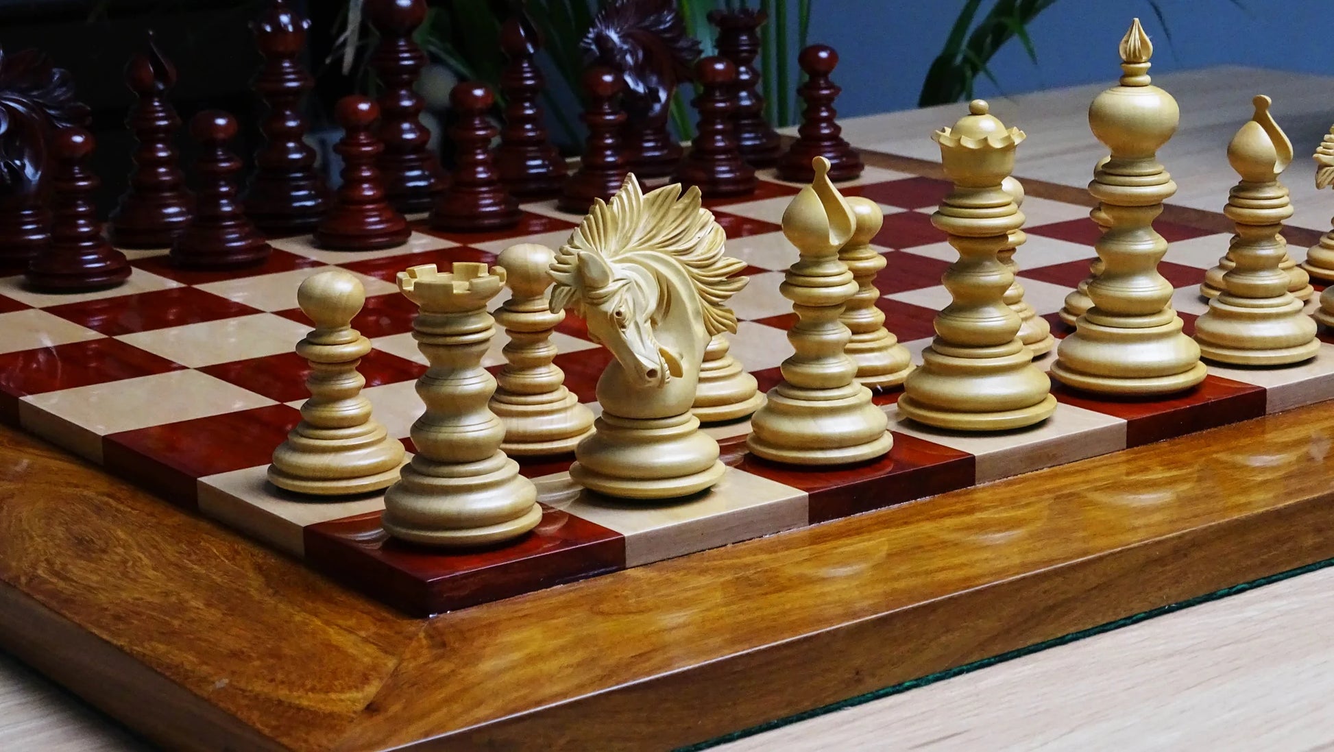 The Zeus Series 4.2-inch King Luxury Chess Pieces in Padauk Wood, Extra Queens, Heavy Triple Weighted Chessmen - Chessetup Store