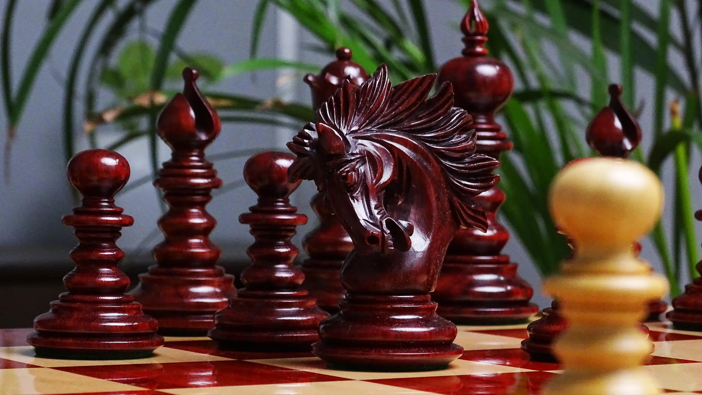 Deluxe Chess Pieces in Padauk Wood & Boxwood, Handmade Triple Weighted Set with 34 Chessmen for Tournaments - Chessetup Store