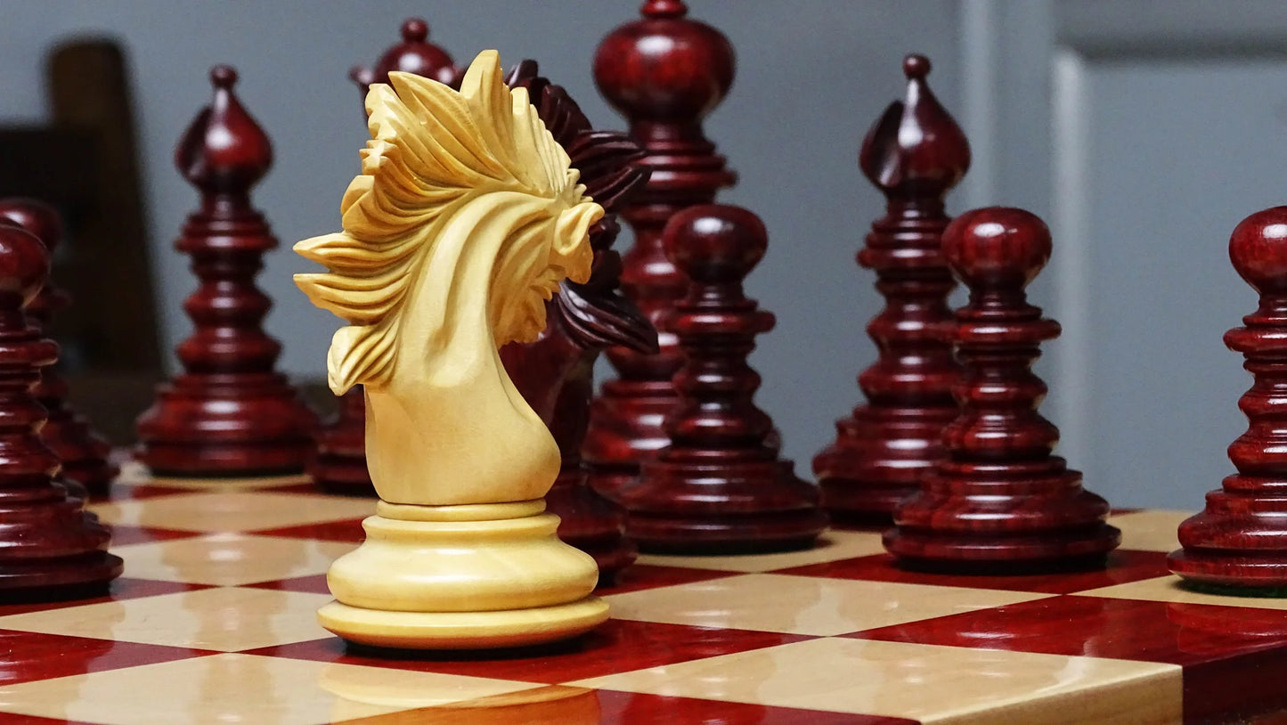 Heavy Triple Weighted Staunton Chess Pieces in Padauk & Boxwood, 4.2-inch King, Tournament Quality Set - Chessetup Store