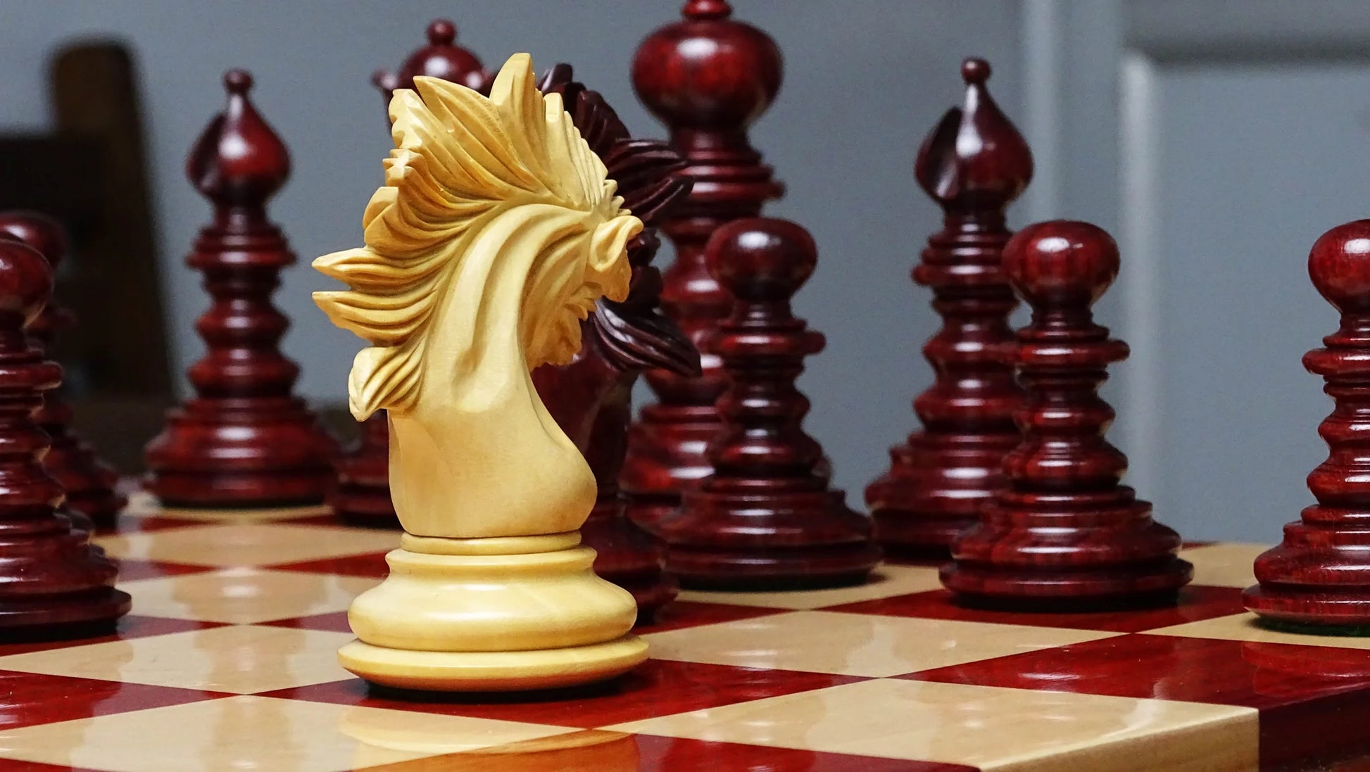 Heavy Triple Weighted Staunton Chess Pieces in Padauk & Boxwood, 4.2-inch King, Tournament Quality Set - Chessetup Store