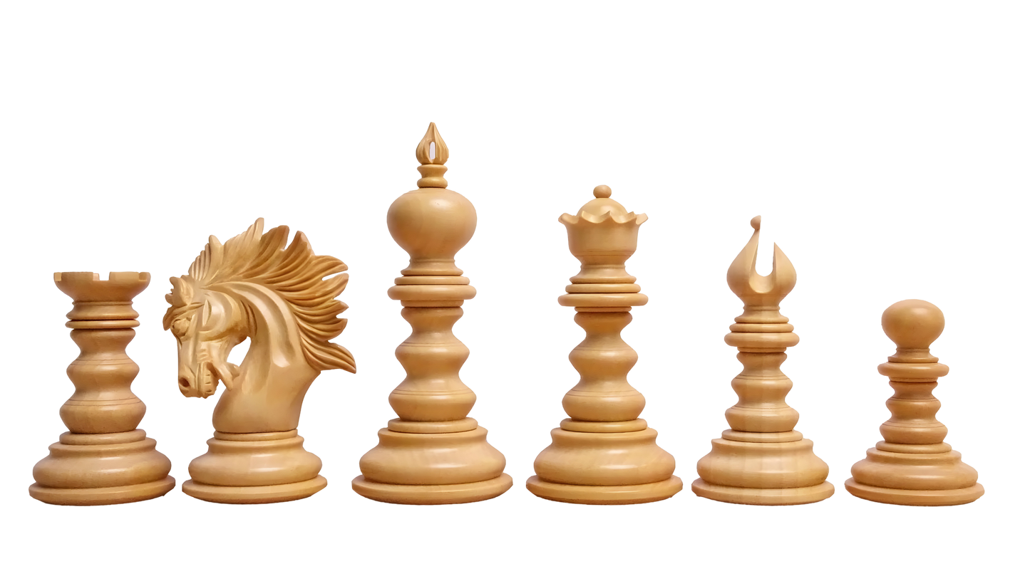 Premium Wooden Chess Pieces Set in Padauk Wood and Boxwood, 4.2-inch King, 2150 Grams, Includes Extra Queens - Chessetup Store