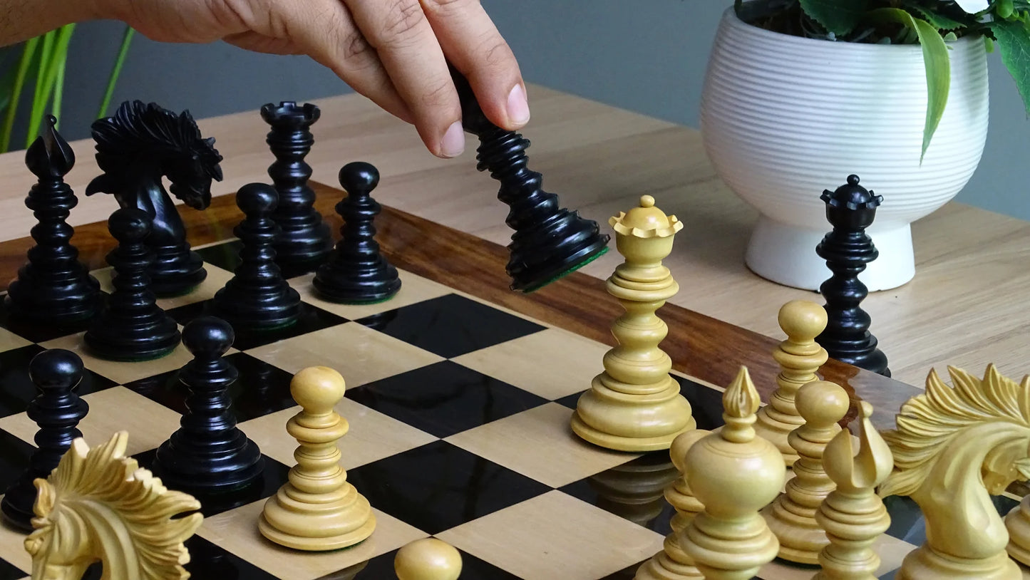 The Zeus Series 4.2" Luxury Chess Pieces Triple Weighted in Ebony Wood and Boxwood