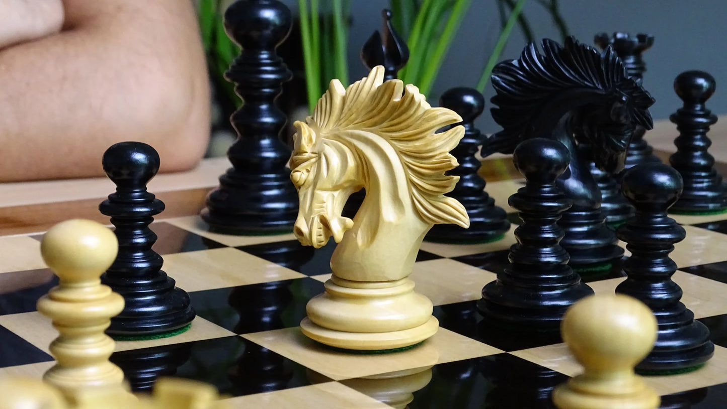 The Zeus Series 4.2" Luxury Chess Pieces Triple Weighted in Ebony Wood and Boxwood