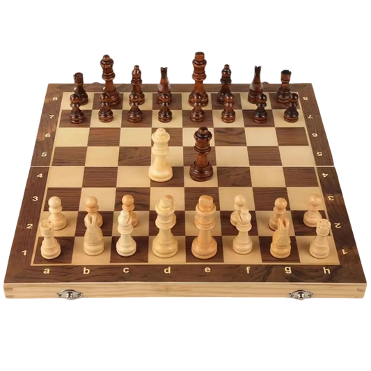 16" Folding Wooden Chess Set - The Silver Knight | Chessetup Store – A beautifully handcrafted wooden chessboard with premium Staunton chess pieces.