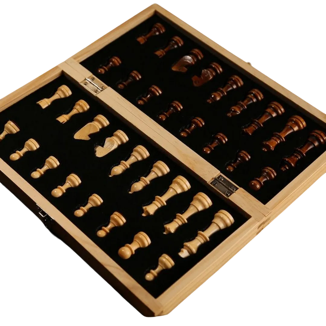 The Silver Knight 16-Inch Folding Chess Set - Classic Wooden Board & Staunton Pieces | Chessetup Store – A premium travel chess set with built-in storage.