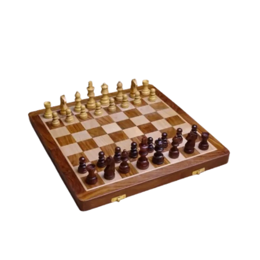 Portable 14-Inch Magnetic Chess Set - Sheesham & Maple Wood Board | Chessetup Store – Ideal for travel, featuring a foldable board with built-in storage.