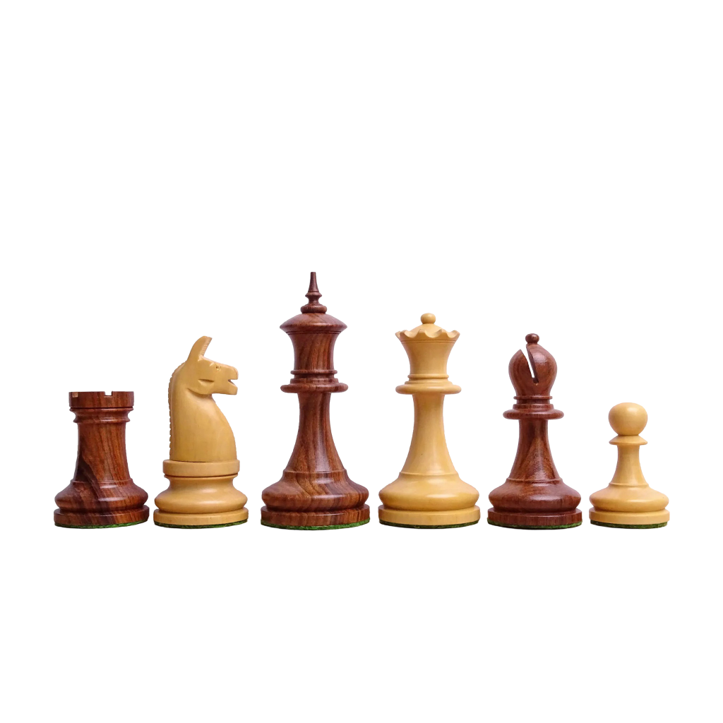 1904 Reproduced American Chess Company's Tournament 3.8 Inch Chess Pieces in Sheesham & Natural Boxwood