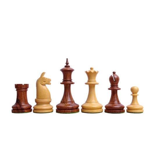 1904 Reproduced American Chess Company's Tournament 3.8 Inch Chess Pieces in Sheesham & Natural Boxwood