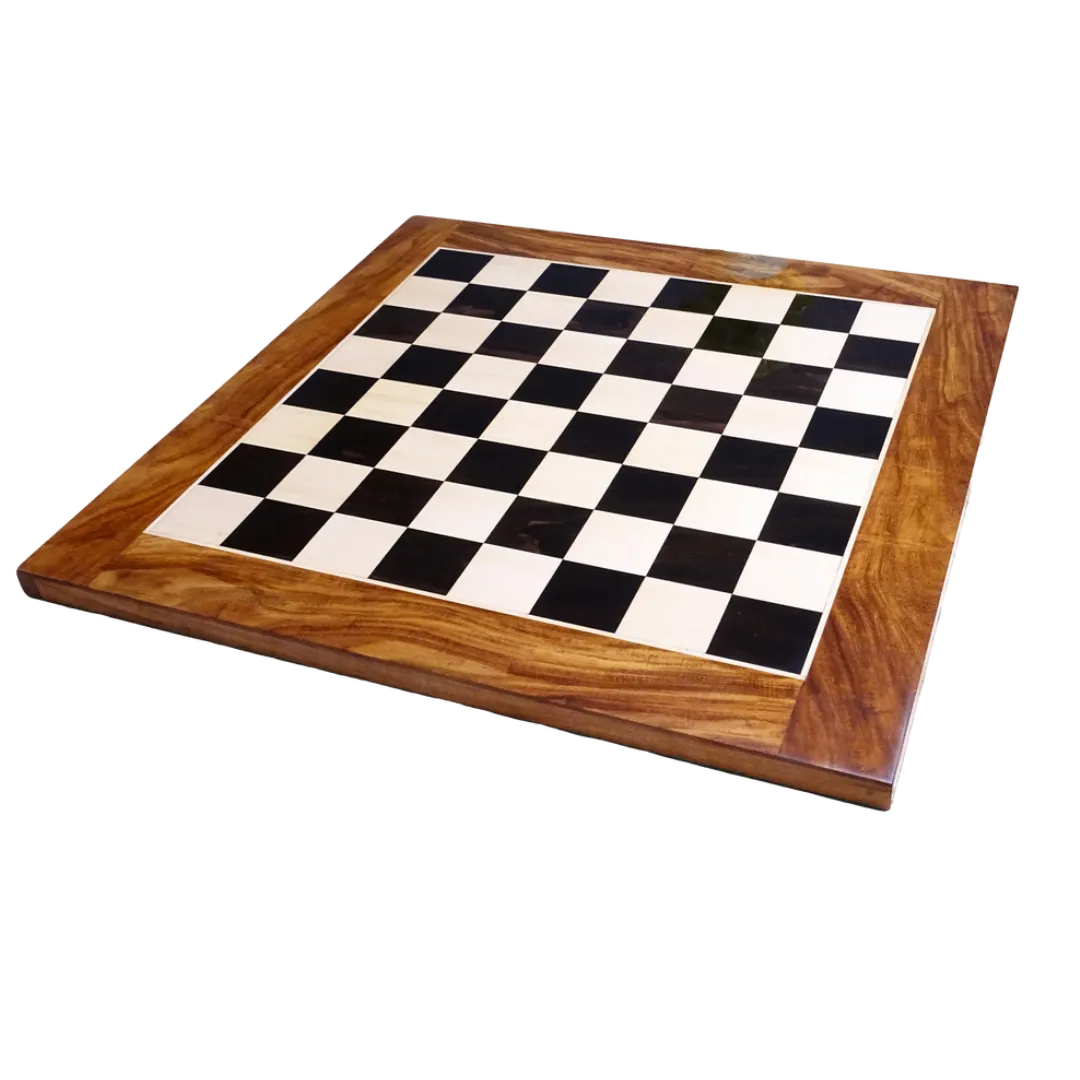 Luxury 21-Inch Staunton Chess Board - Ebony & Maple Wood with Sheesham Border | Chessetup Store – The perfect chessboard for collectors and professionals alike.