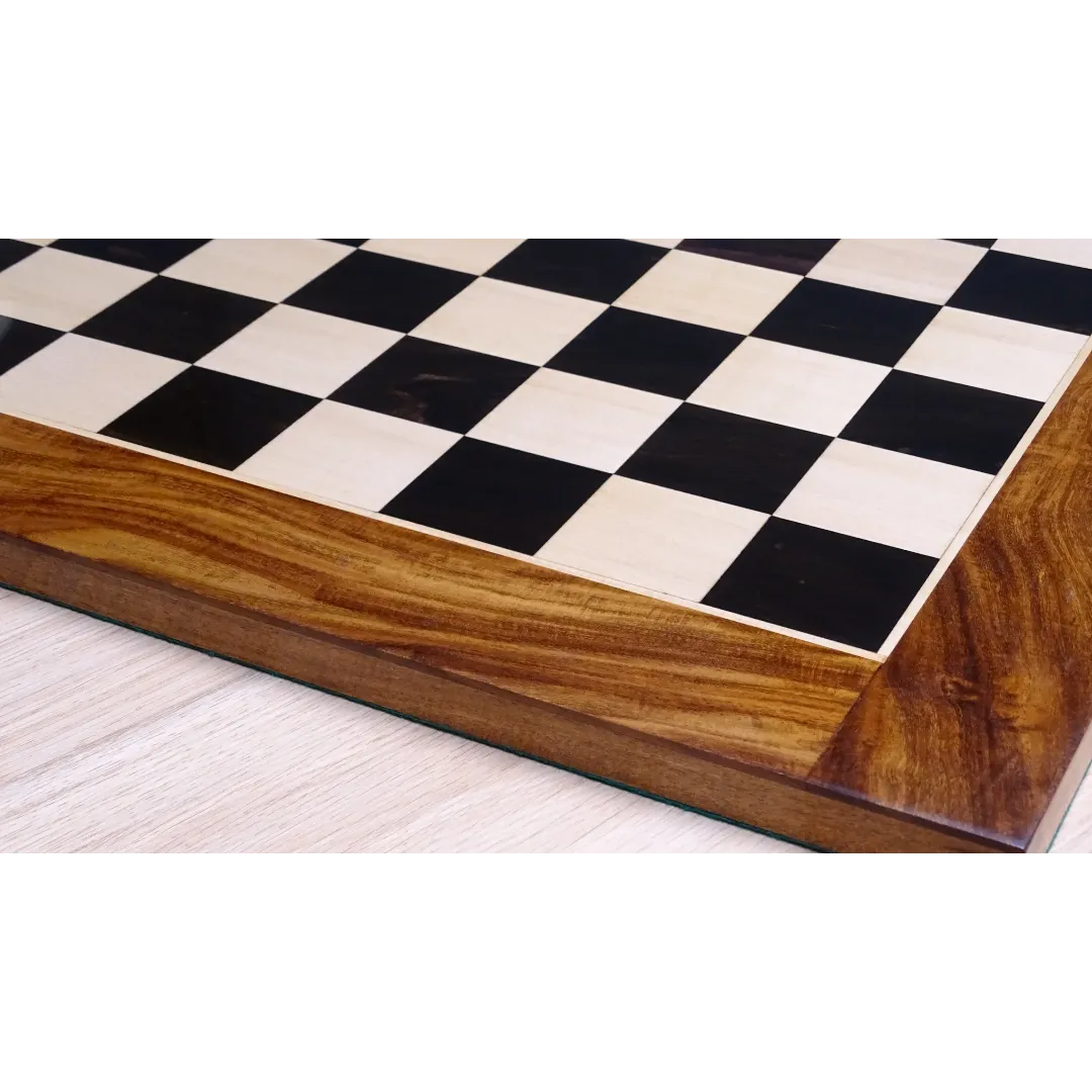 Professional 21-Inch Chess Board - Ebony & Maple Wood with Sheesham Border | Chessetup Store – A masterfully designed chessboard that enhances every game.