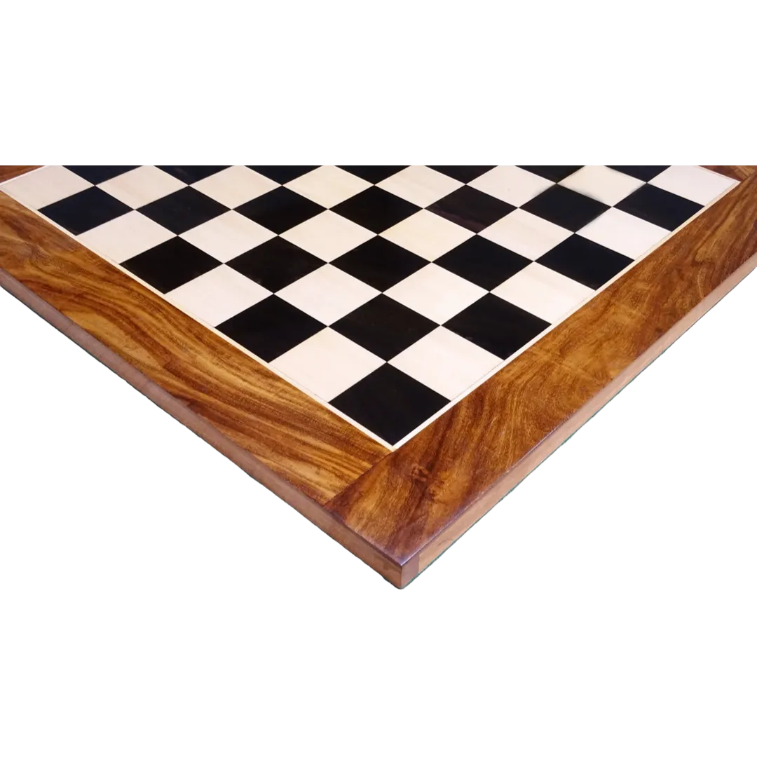 21-Inch Square Chess Board in Ebony & Maple Wood with Sheesham Border | Chessetup Store – A handcrafted luxury chessboard designed for professional and tournament play.