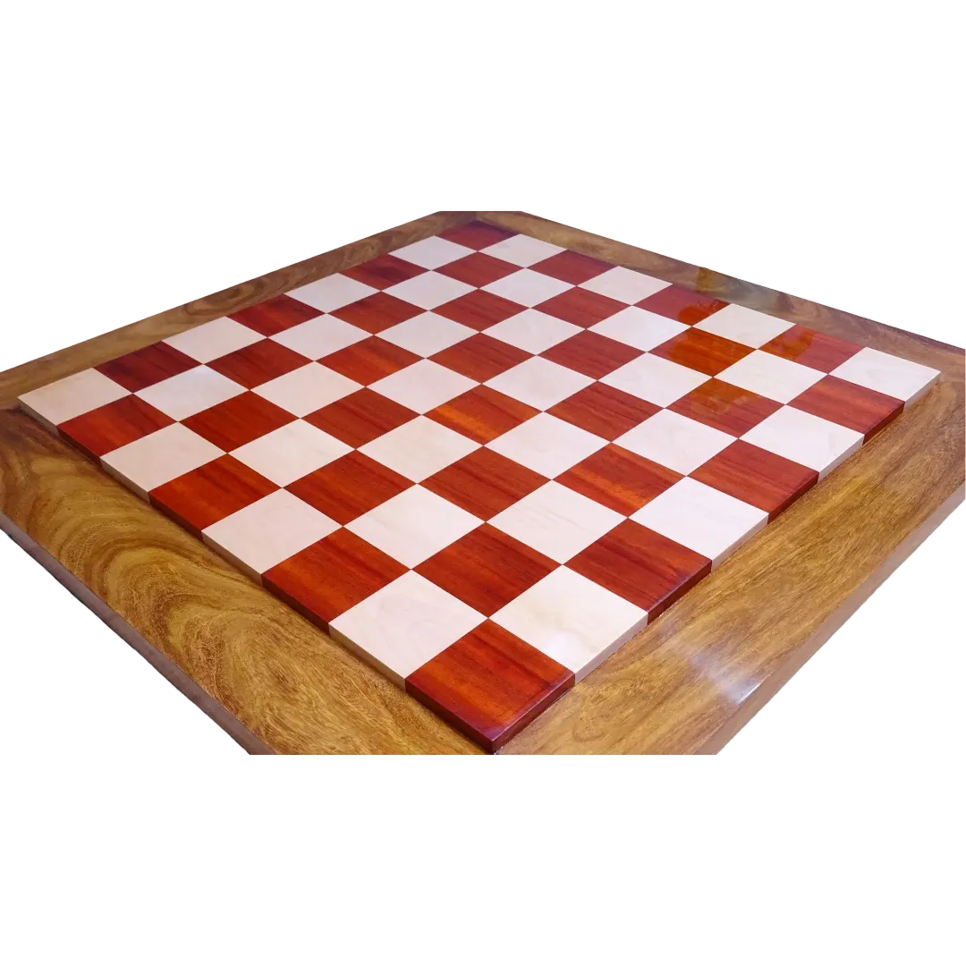 23" Handcrafted Chess Board - African Padauk & Maple Solid Wood with 57mm Squares | Chessetup Store – A high-end chessboard offering a smooth playing experience.