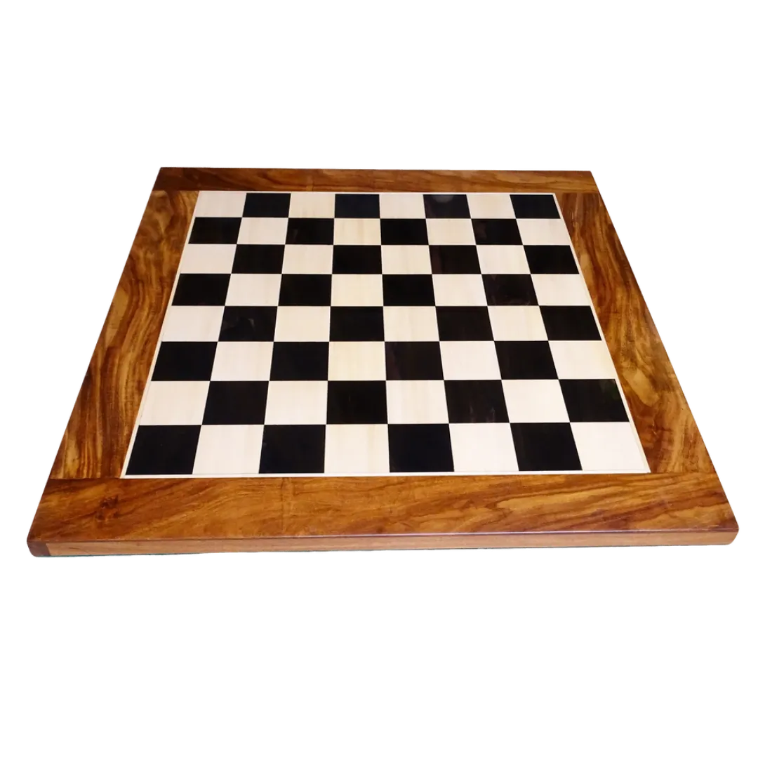 21-Inch Chess Board - Solid Ebony & Maple Wood with Sheesham Border | Chessetup Store – A beautifully polished wooden chessboard with a luxurious aesthetic.