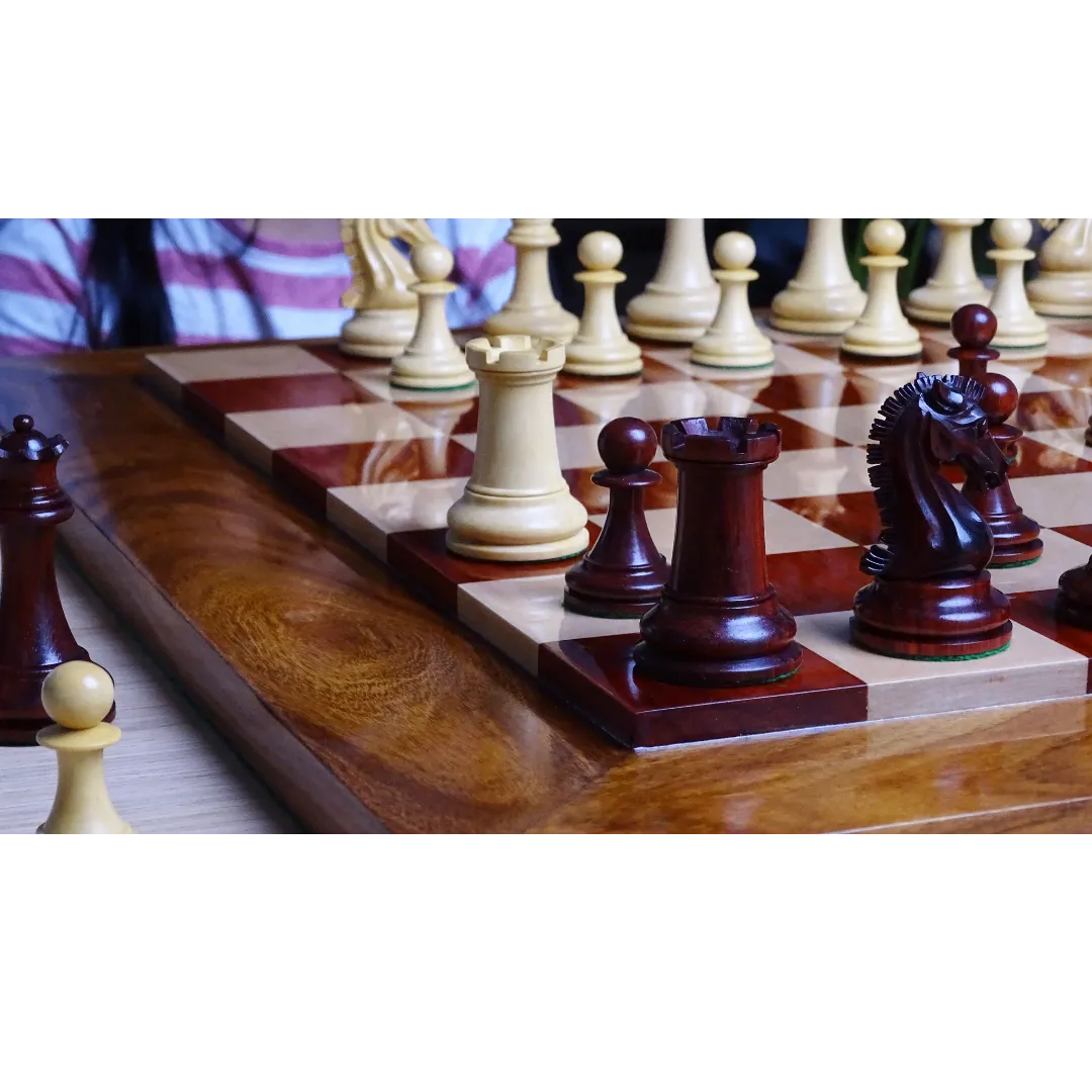 Triple Weighted Staunton Chess Pieces - 3.75-inch King, Padauk & Boxwood - The ultimate chess experience at Chessetup.