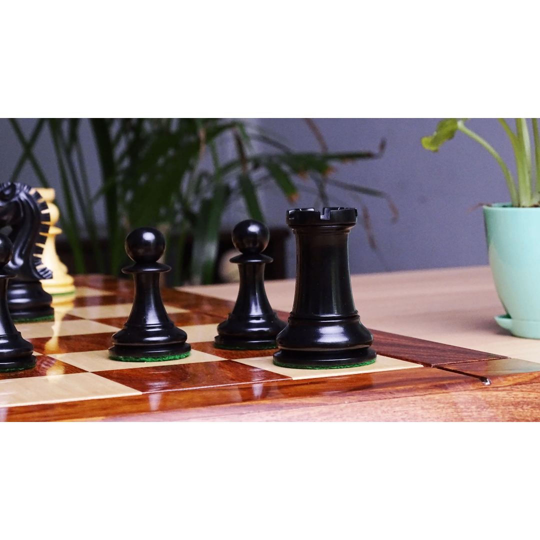 Ebony Wood Staunton Chess Pieces - 3.75" King, Handcrafted & Triple Weighted - Buy now from Chessetup.