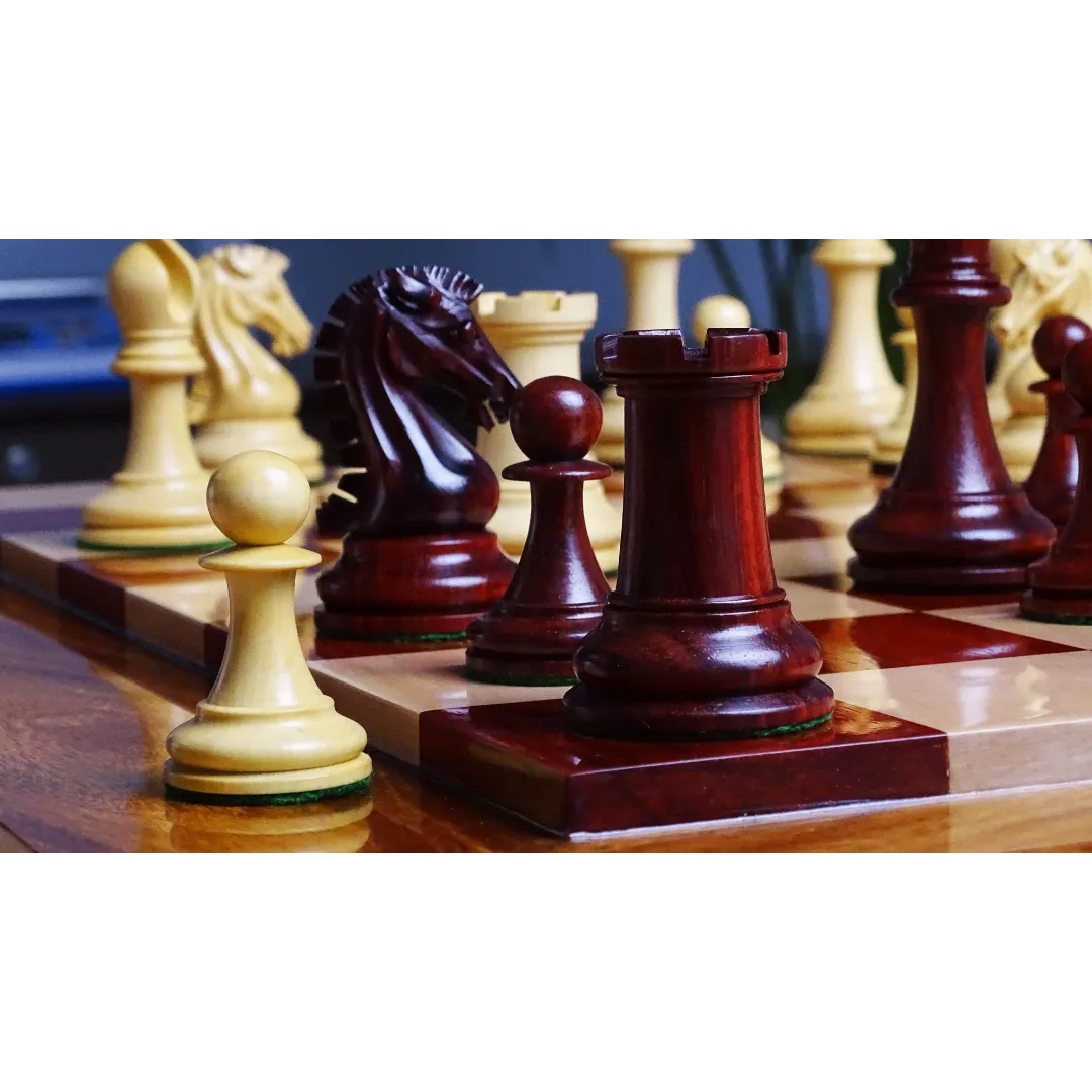 3.75-inch Staunton Chess Pieces in Padauk & Boxwood - Tournament Standard Set - Precision-crafted and sold at Chessetup.