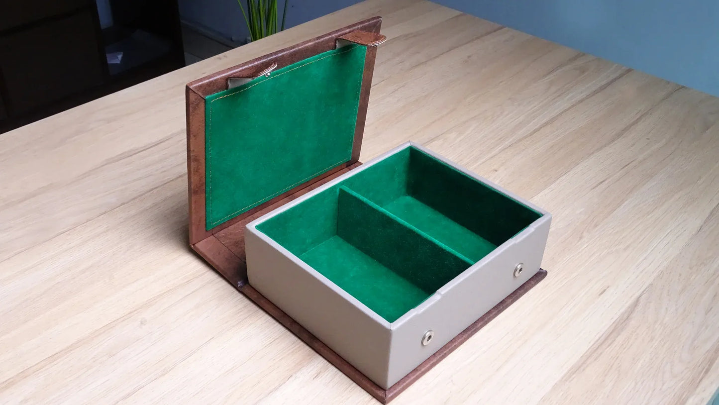 Brown Leatherette Chess Storage Box in Book Style for Pieces Up to 3.7 Inches