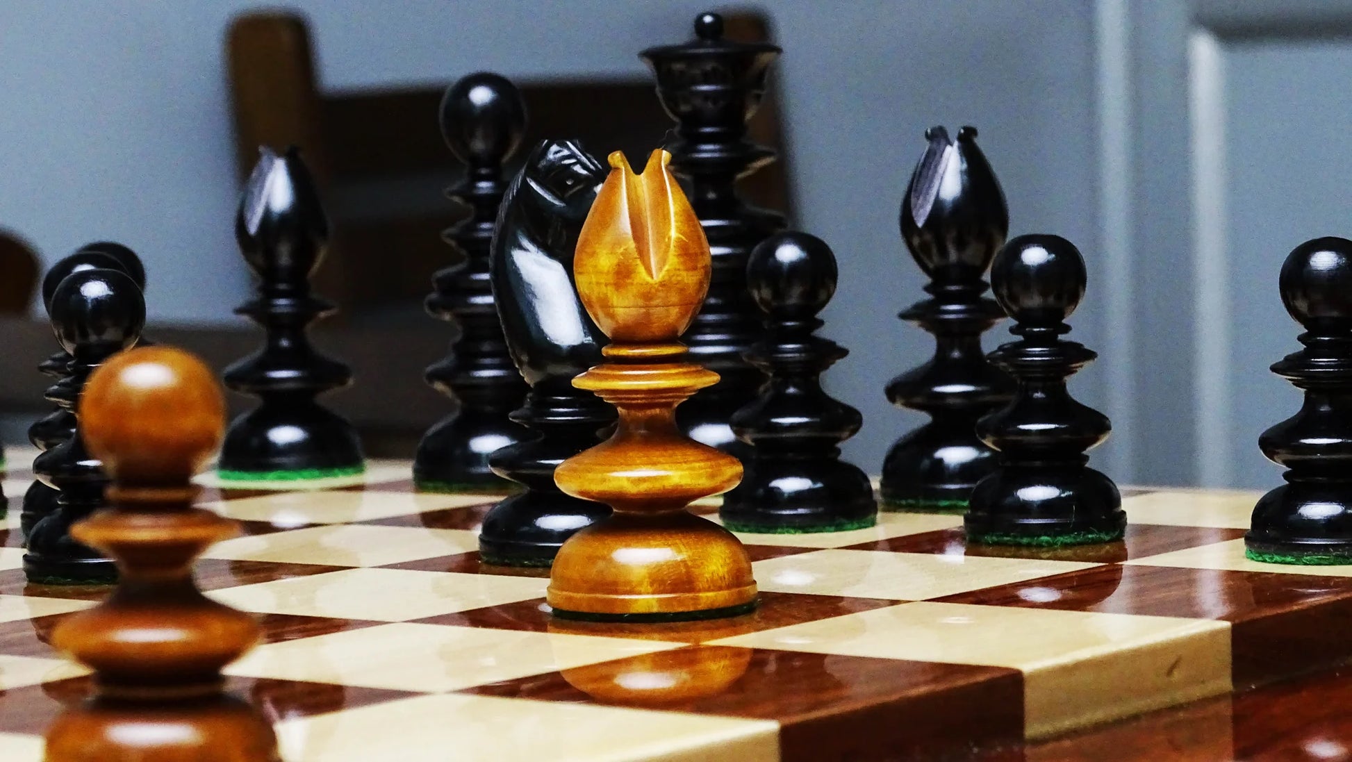 Luxury Handmade Chess Pieces - Pre-Staunton Calvert Chessmen in Ebony & Antiqued Boxwood - Chessetup Store