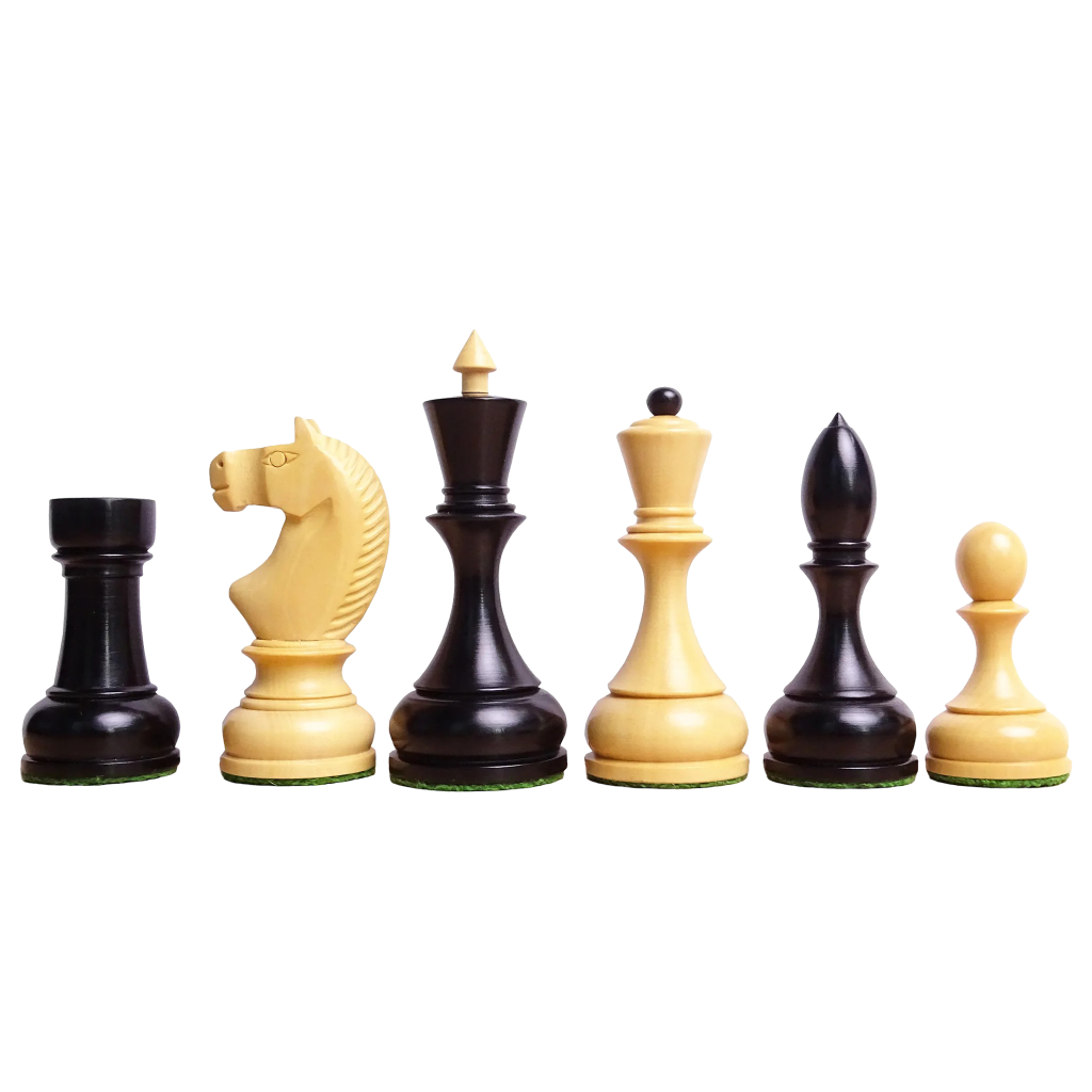 Circa 1930s "Leningrad Schoolboy" 4.2 inch King Soviet Chess Pieces in Ebonized & Boxwood