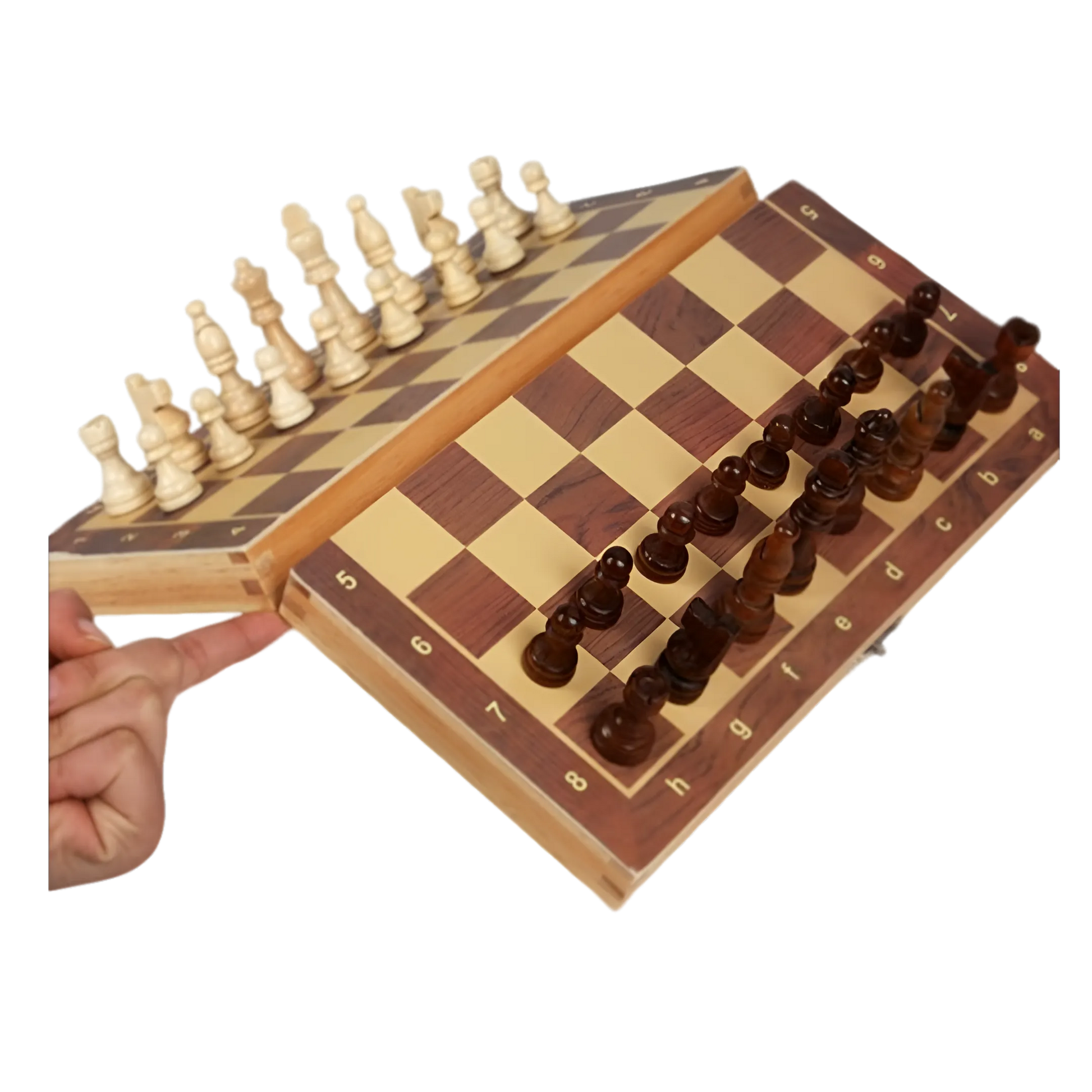 The Silver Knight 16" Wooden Folding Chess Set - Premium Staunton Chess Pieces | Chessetup Store – A travel-friendly chess set designed for serious players.