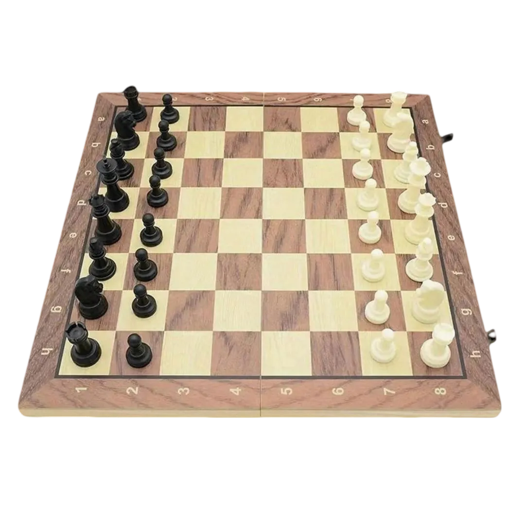 9.5" Wooden Folding Chess Set - The Classic Set | Chessetup Store – A beautifully crafted wooden chess set with a foldable board and Staunton-style chess pieces, perfect for home and travel play.