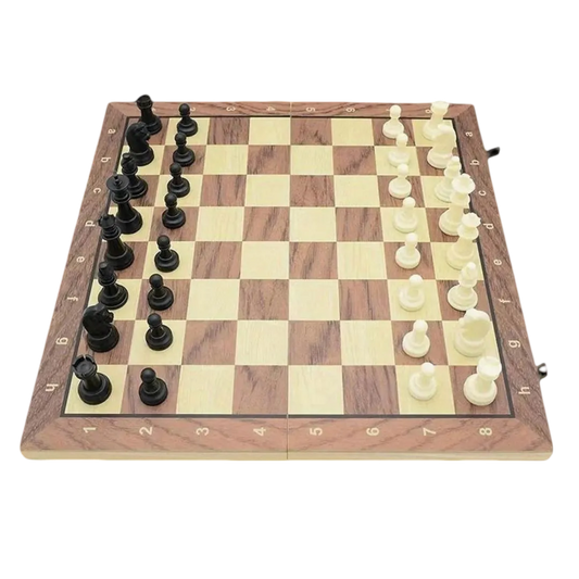 9.5" Wooden Folding Chess Set - The Classic Set | Chessetup Store – A beautifully crafted wooden chess set with a foldable board and Staunton-style chess pieces, perfect for home and travel play.