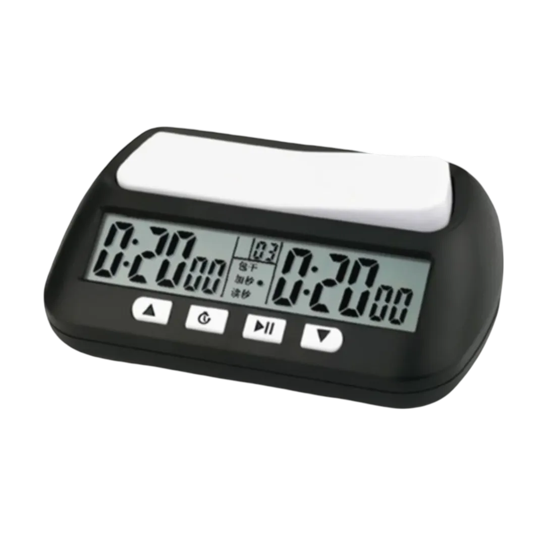 Best Professional Digital Chess Clock (Black) | Chessetup Store – A high-precision digital chess timer with adjustable settings, perfect for tournaments, blitz, and rapid games.