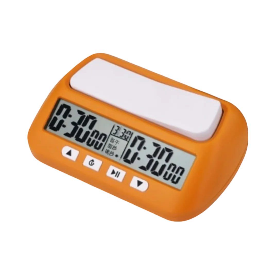 Professional Digital Chess Clock (Orange) | Chessetup Store – A high-precision digital chess timer, perfect for tournaments, blitz, and rapid chess games.