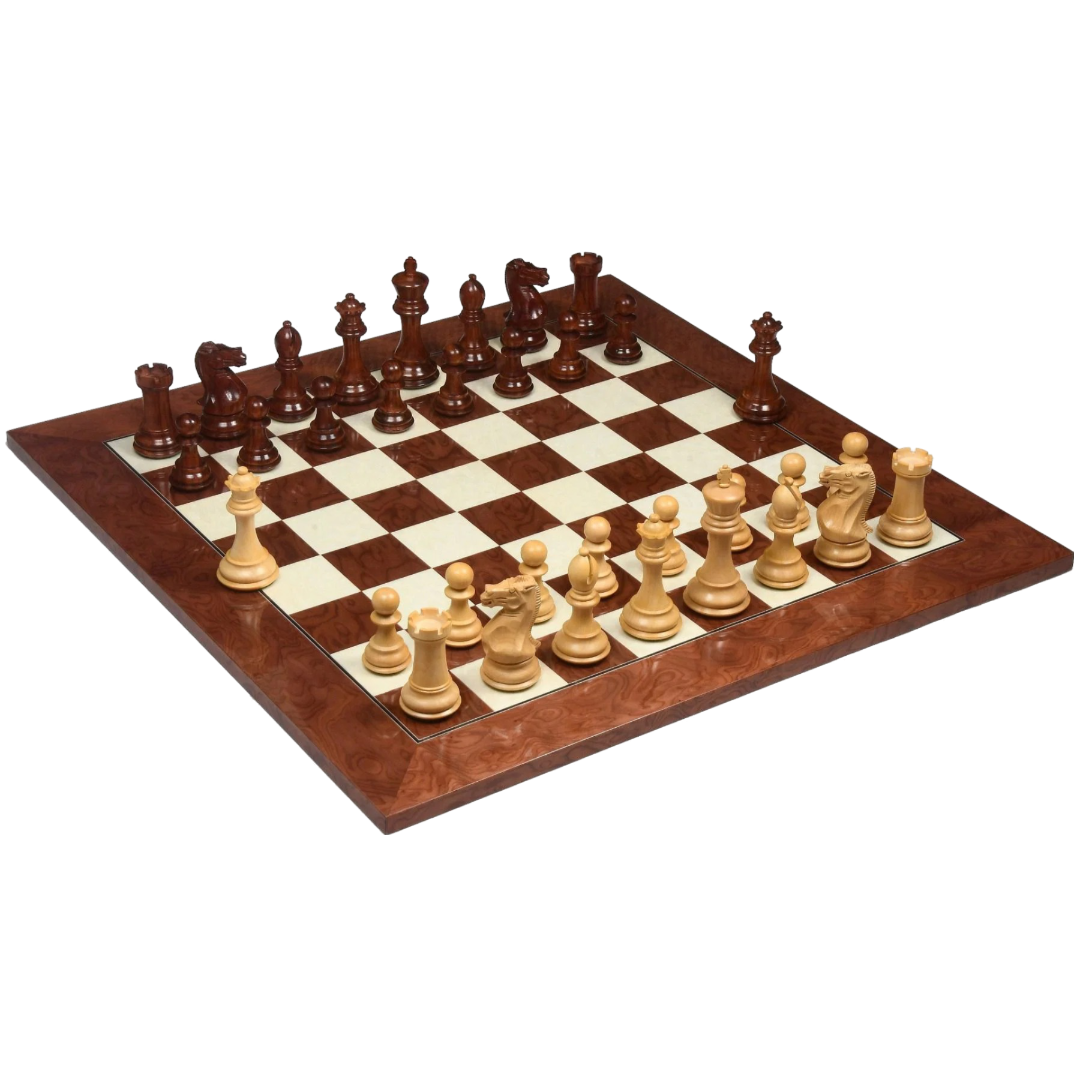 The American Staunton Series Chess Pieces - 4.4" King, Sheesham & Boxwood Tournament Set – Exclusive craftsmanship at Chessetup Store.