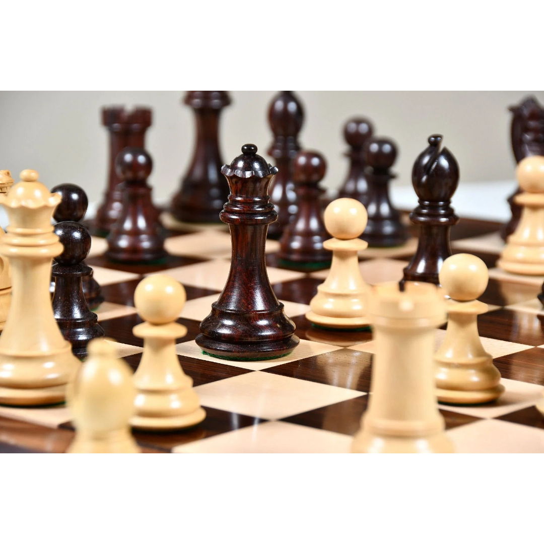 Handcrafted American Staunton Chess Set - 4.4" King, Weighted Rosewood & Box Wood – A luxury chess collection from Chessetup Store.