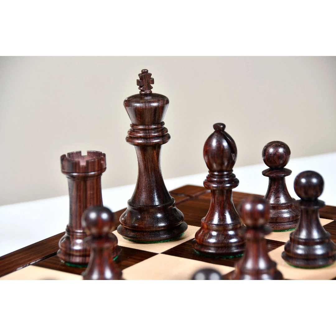 Tournament-Quality American Staunton Chess Pieces - 4.4" King, Rosewood & Box Wood – Designed for serious players, available at Chessetup Store.