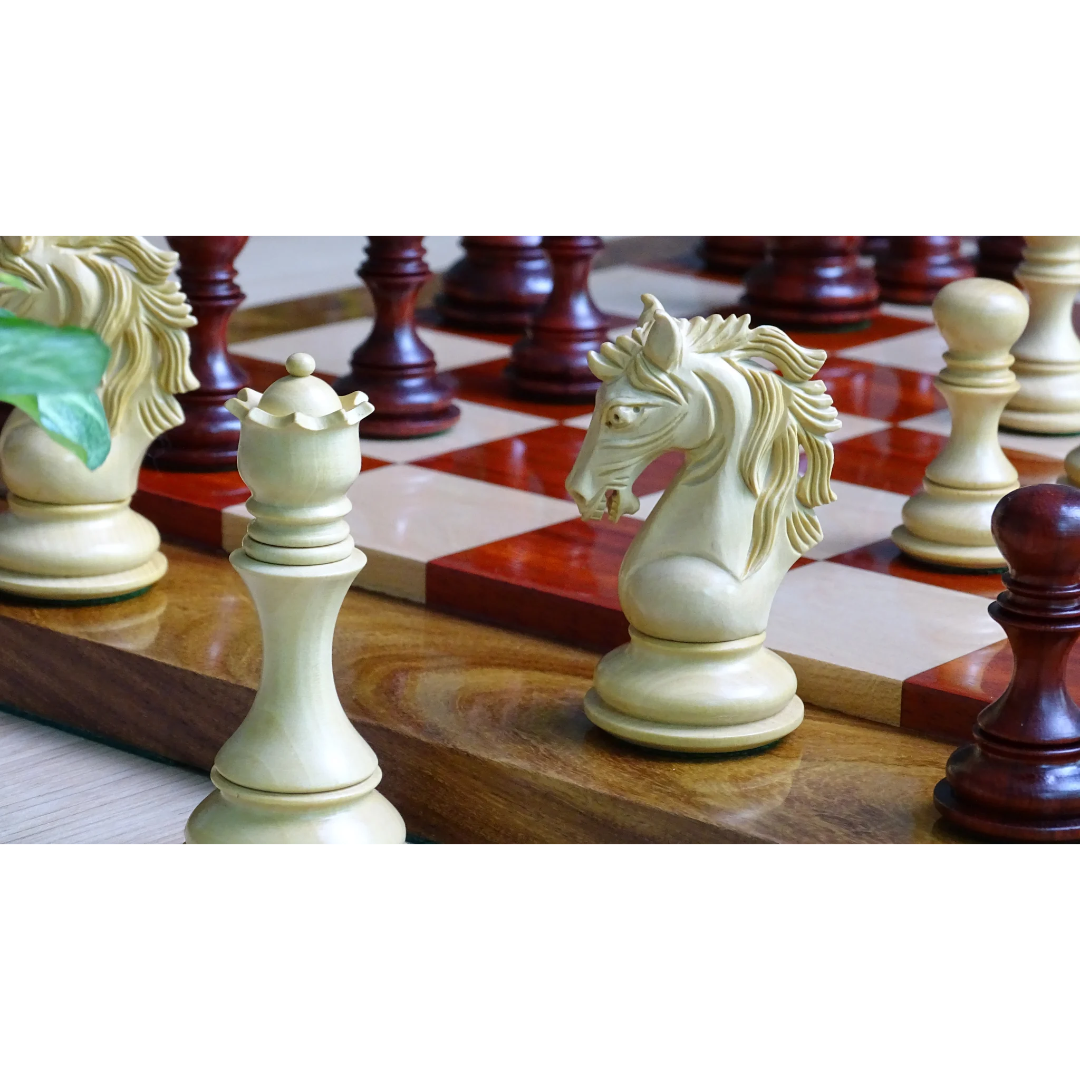 The Leo Series African Padauk Chess Pieces - 4.4" King, Staunton Tournament Set – Premium chess craftsmanship at Chessetup Store.