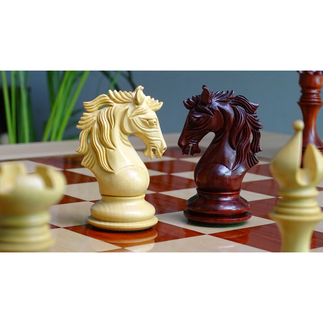 Luxury African Padauk & Boxwood Chess Pieces - The Leo Series, 4.4" King – Chessetup Store offers the best handcrafted chess sets.