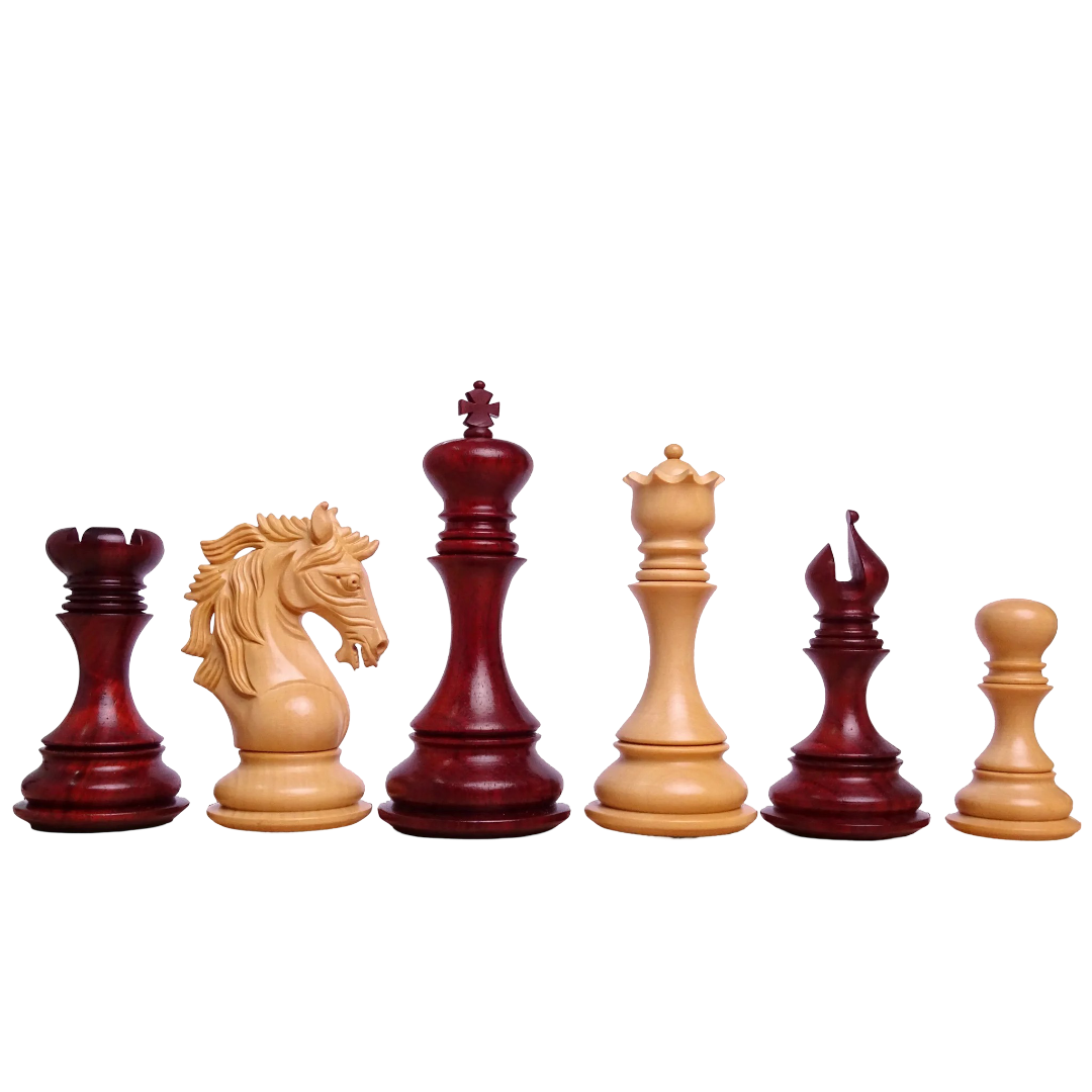 4.4-inch King Triple Weighted Leo Series Chess Pieces - African Padauk & Boxwood – The best luxury chess set available at Chessetup Store.