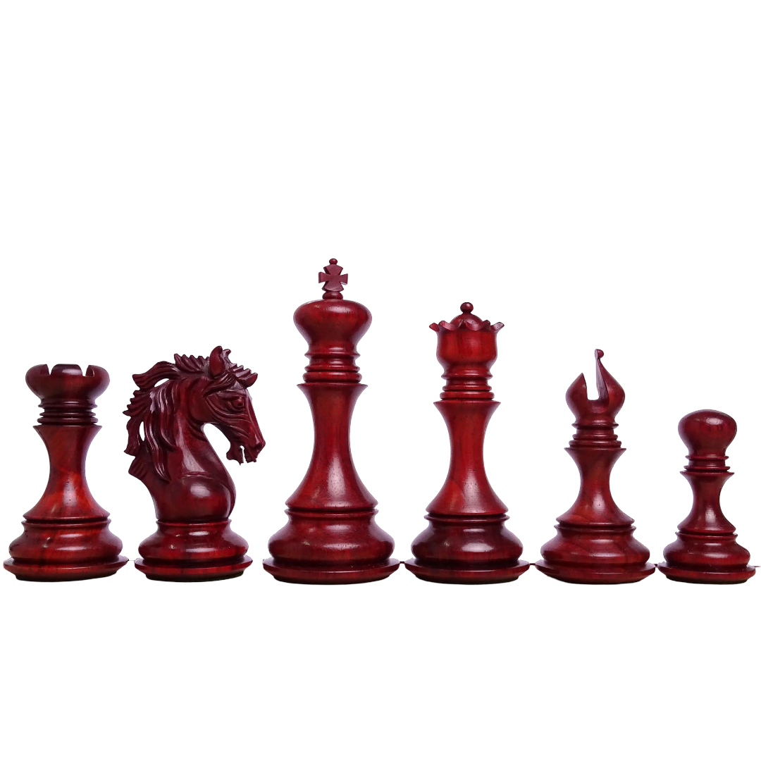 The Leo Series Luxury Chess Pieces - 4.4" King, African Padauk & Boxwood Staunton Set – Exclusive craftsmanship at Chessetup Store.