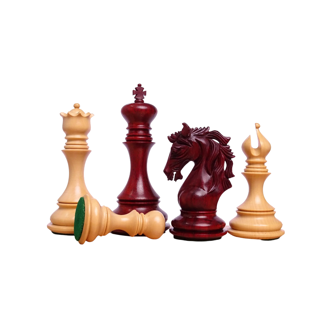 4.4" King The Leo Series Luxury Chess Pieces in Staunton Pattern - African Padauk & Boxwood | Chessetup Store – A premium handcrafted tournament chess set.