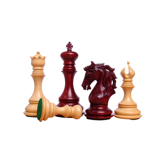 4.4" King The Leo Series Luxury Chess Pieces in Staunton Pattern - African Padauk & Boxwood | Chessetup Store – A premium handcrafted tournament chess set.