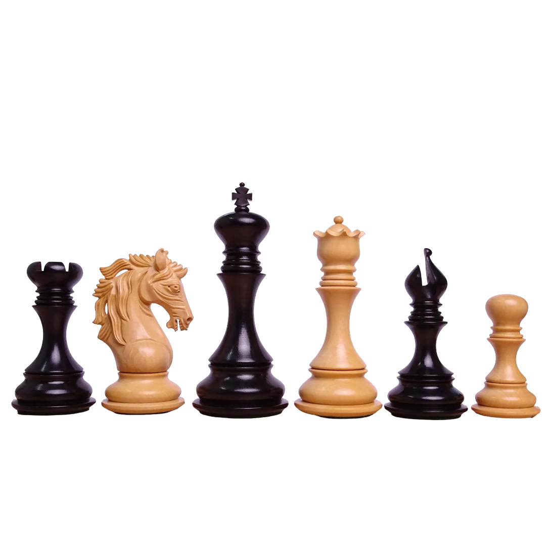 The Leo Series Luxury Chess Pieces - 4.4" King, Ebony Wood & Boxwood Staunton Set – Exclusive craftsmanship available at Chessetup Store.