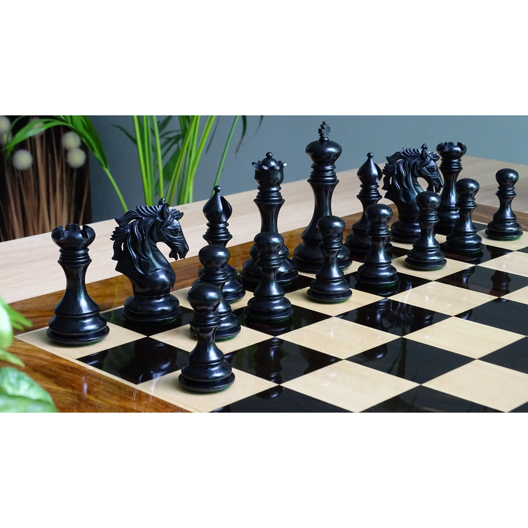 Elite Chess Pieces - 4.4-inch King, Leo Series Triple Weighted in Ebony Wood & Boxwood – Available now at Chessetup Store.