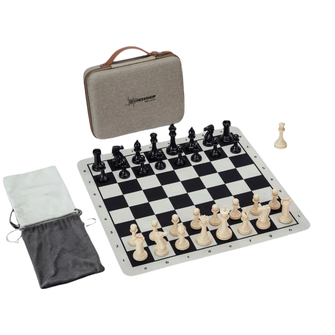 Tournament Folding Chess Set With Bag (Black) | Chessetup Store – A professional chess set with a durable folding board and a convenient carrying bag.