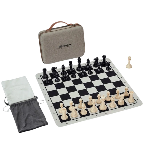 Tournament Folding Chess Set With Bag (Black) | Chessetup Store – A professional chess set with a durable folding board and a convenient carrying bag.