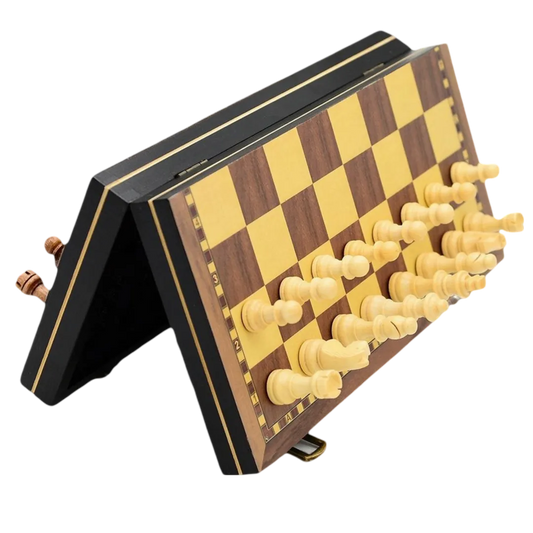 12-inch Wooden Folding Chess Set - The Bronze Knight | Chessetup Store – A premium handcrafted travel-friendly chess set with Staunton wooden chess pieces.