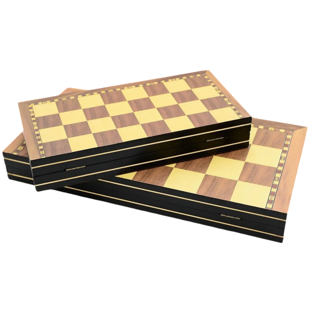 Portable Wooden Chess Set - 12-inch Folding The Bronze Knight Staunton Edition | Chessetup Store – High-quality craftsmanship in a sleek, compact design.