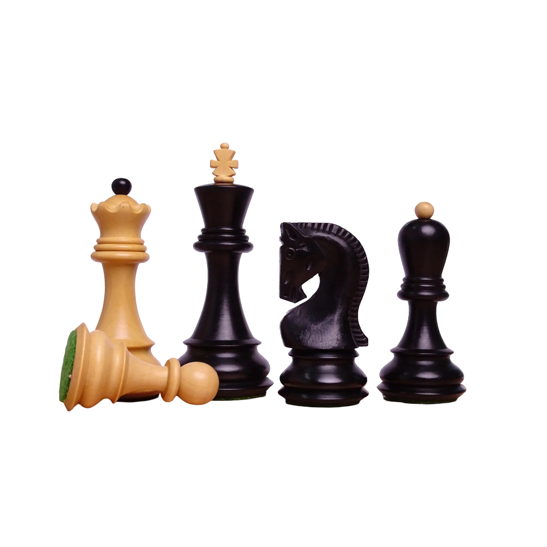 1959 Zagreb Chess Pieces - 3.8" King, Ebonized Boxwood & Natural Boxwood – Handcrafted tournament-quality chess set at Chessetup Store.