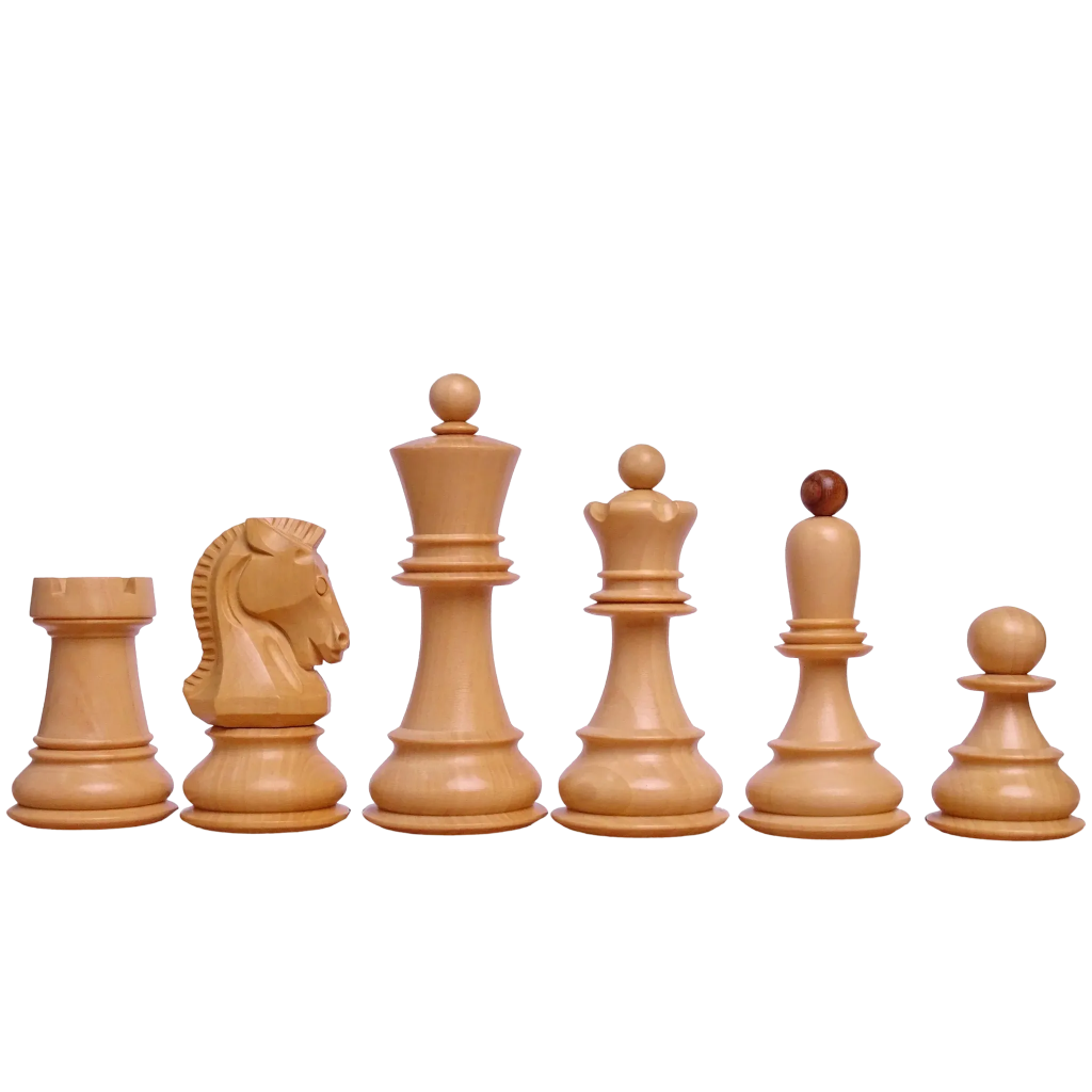 Detailed view of the handcrafted Knight chess piece from the 1950 Dubrovnik Championship set, carved from exotic Padauk wood with a smooth finish - Chessetup Store